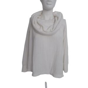 Elan cowlneck sweater cream lightweight ribbed size Medium